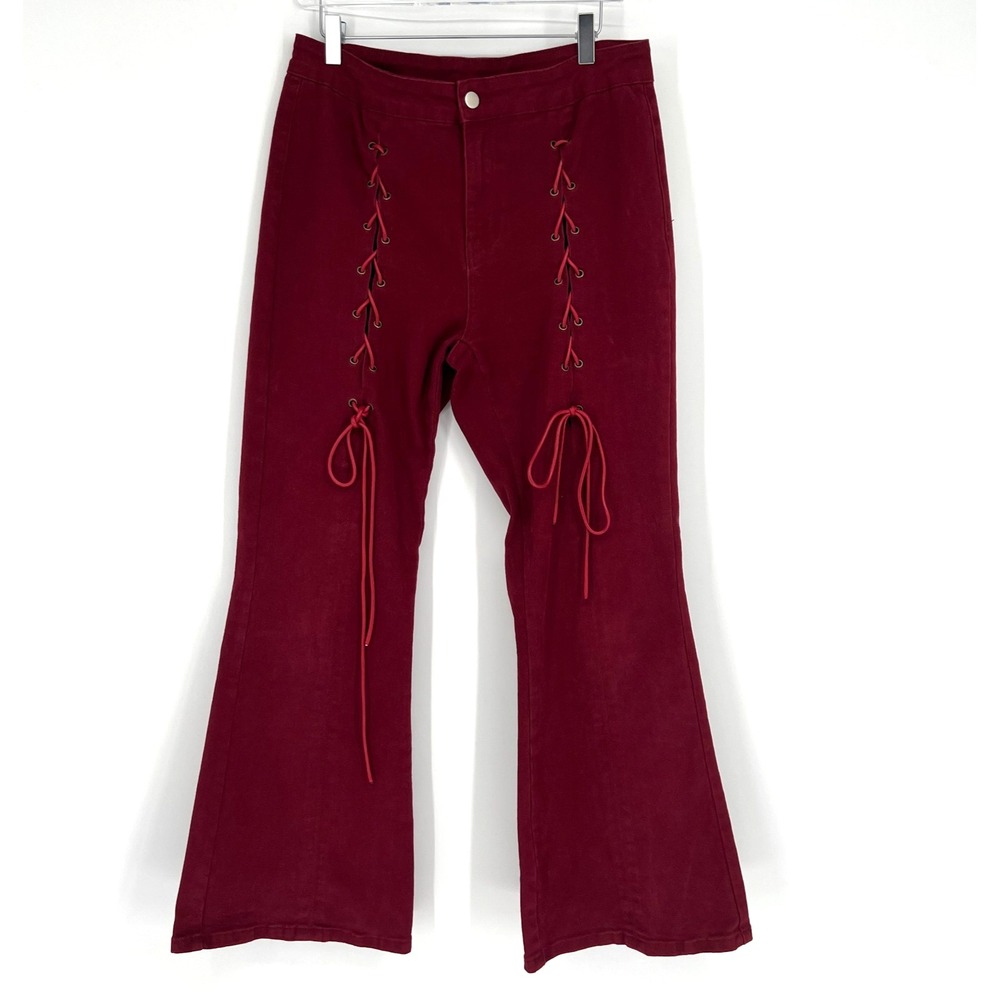 Cider Pants‎ Womens XL Flare Red Lace Up Sexy 90s Retro